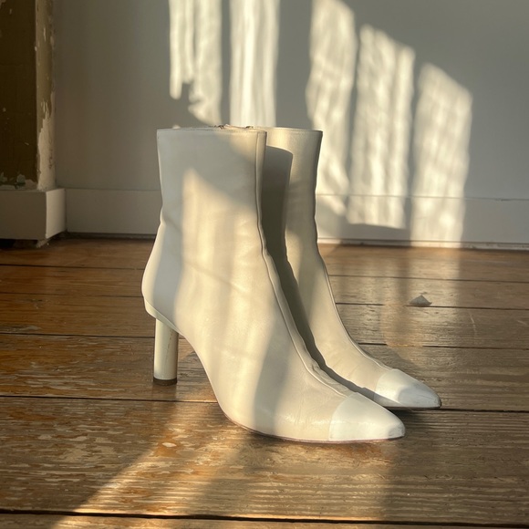 Tibi Grant White Ivory Off-White Ankle Mid Calf Boots Booties Sz. 39 - Picture 1 of 9